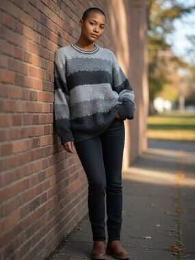 Share Nahar Men’s Grey Striped Mohair-Blend Knit Sweater (A1)